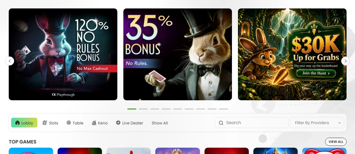 Slotbunny Casino — Up to £500 and 150 Free Spins across your first two deposits